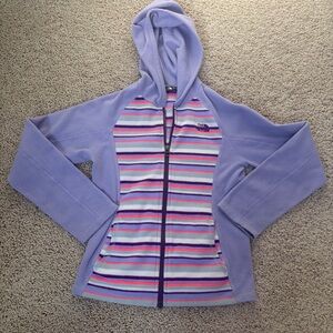 The North Face Lavender Purple and Pink Striped Girls Hooded Lightweight Fleece